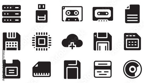 Digital storage and microchip outline illustration bundle