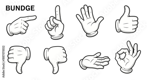 Hand gestures illustration set including thumbs up and down.