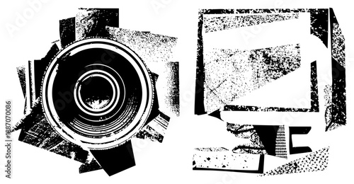 Abstract Camera Lens and Monitor in Halftone Vector Design