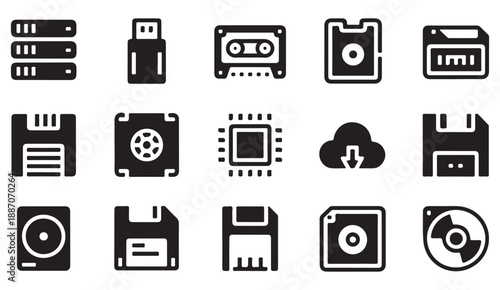 Technology data device symbols set in minimal style