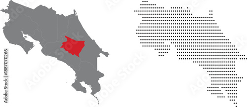 Cartago Province Highlighted on Costa Rica Map with Administrative Borders, Outline, and Dotted Variations - Vector Illustration