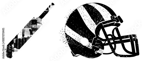 Vintage Baseball Bat and Football Helmet Silhouettes with Distressed Texture