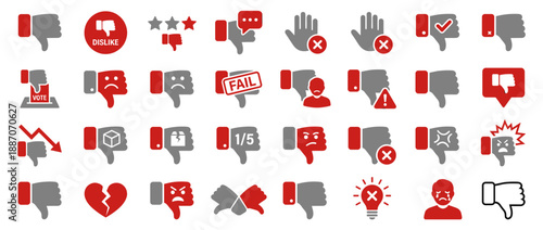Collection of thumbs down icons, each with different symbols representing negative feedback or disapproval.