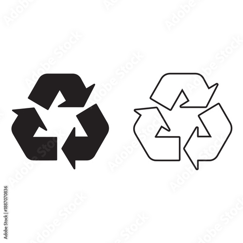 Recycling symbol sign Dual Set transparent png vector illustration. Solid and Outlined Black Triangular Arrows for Eco and Sustainability Design
