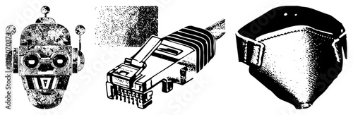 Vintage Robot Head, Ethernet Plug, and Leather Mask Vector