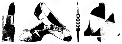 Vintage Beauty & Fashion Lipstick, Ballet Shoes, Hairpin, and Abstract Ornament