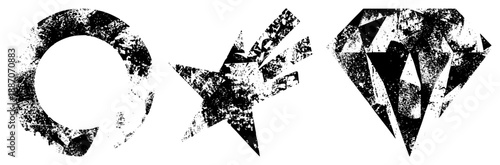 Grunge Textured Abstract Symbols Circle, Star, Diamond Vector