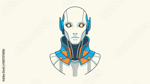 Futuristic Robot Head with Glowing Eyes and Blue Accents.