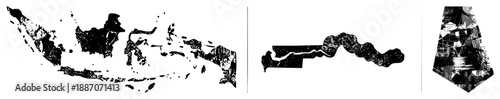 Abstract Grunge Textured Maps of Indonesia, River, and Tie
