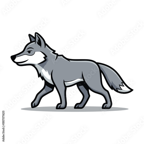 Cartoon gray wolf walking on white background