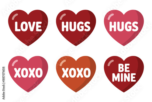 Valentine's day hearts with affectionate messages Vector, illustration