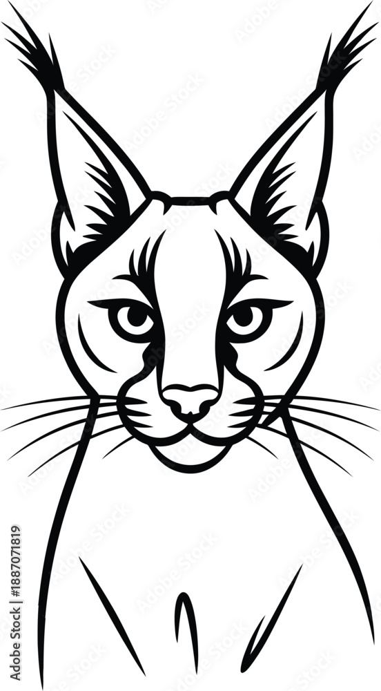 Obraz premium Black and white of a lynx face with large ears and whiskers
