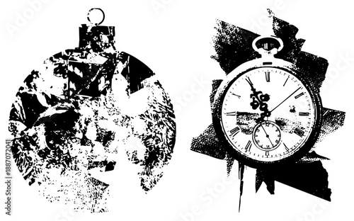 Vintage Pocket Watch and Mechanical Gear Ornament Set