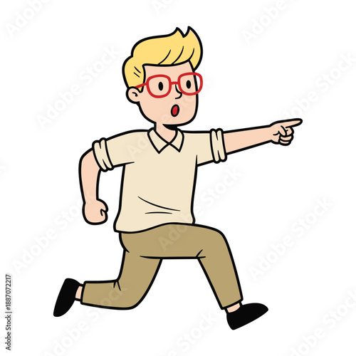 Man running and pointing finger to direction
