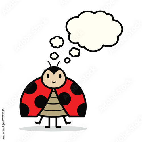 Ladybug thinking deeply with thought bubble
