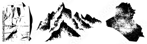 Abstract Mountain Ranges and Crumpled Paper Silhouettes in Halftone Vector Style