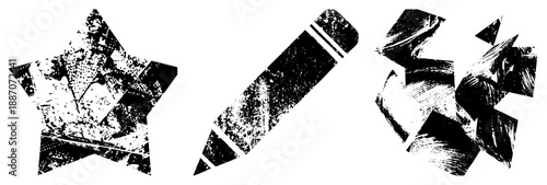 Grunge Textured Star, Pencil, and Abstract Fragment