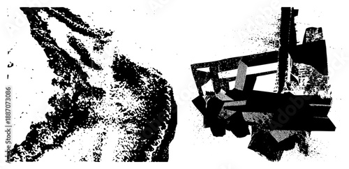 Abstract Geometric Shapes with Halftone Texture and Dynamic Composition