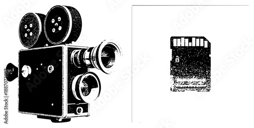 Vintage Film Camera and Memory Card Vector Illustration