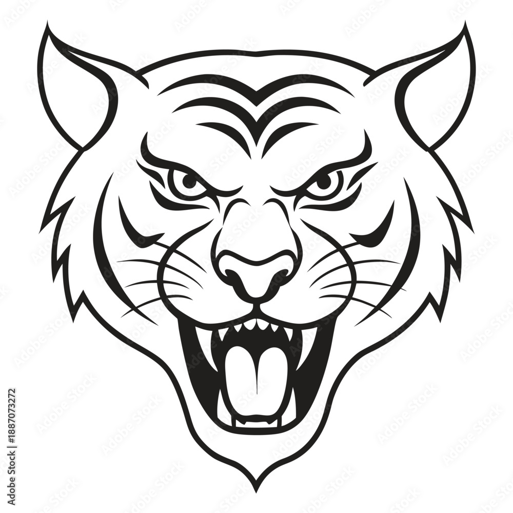 Obraz premium Angry tiger head vector line art