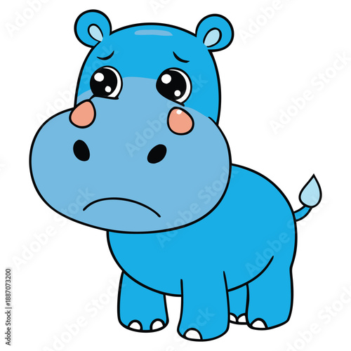 Cute little crying hippo character