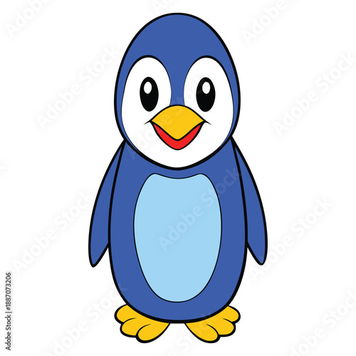 Adorable blue penguin character with big eyes