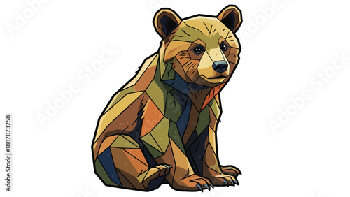 Geometric Style Bear Cub Sitting Portrait.