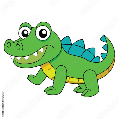Cute cartoon crocodile smiling, funny alligator illustration with big eyes and sharp teeth, friendly reptile mascot for kids