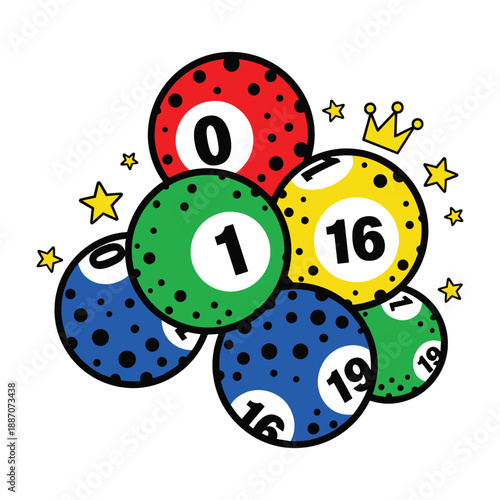 Bingo balls with numbers and stars