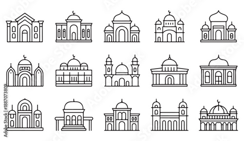 Modern Arabic architecture icons set for UI projects