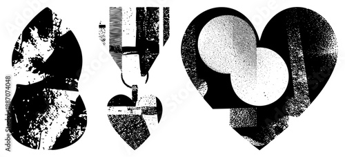 Abstract Geometric Heart and Cello Silhouettes with Halftone Texture