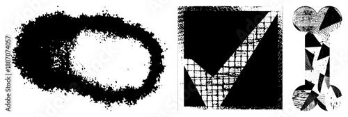 Abstract Geometric Shapes with Halftone Texture and Grunge Edge