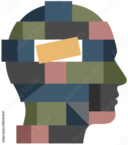 Human head profile composed of stacked horizontal layers symbolizing emotional complexity.