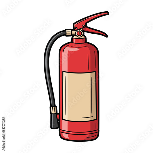 Red fire extinguisher with black hose