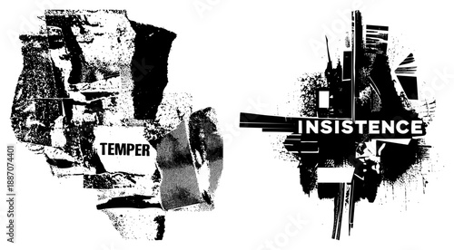 Bold Typography Art Featuring "Temper" and "Insistence" in Grunge Style