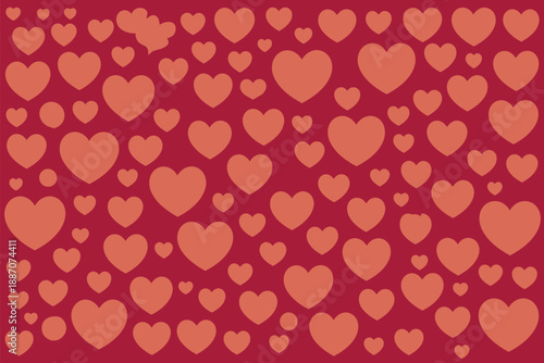 Pattern of hearts on red background Vector, illustration