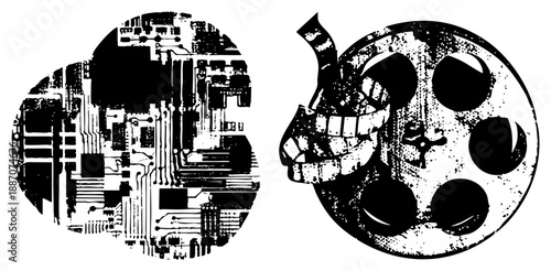 Circuit Board and Film Reel Fusion Graphic Design