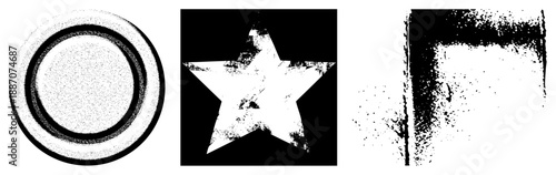 Grunge Textured Circular Ring and Star with Spray Paint Effects