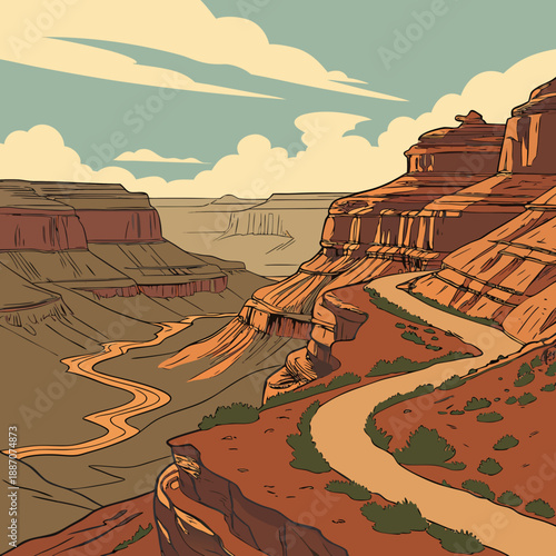 Deep Contoured Canyon Landscape Vector Art
