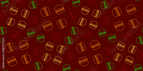 Burger seamless pattern wallpaper texture illustration. Suitable for fast food themes, packaging, wallpaper, textiles, and creative graphic projects.