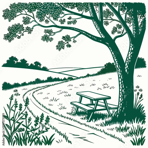 Minimalist Countryside Picnic Area Vector Scene