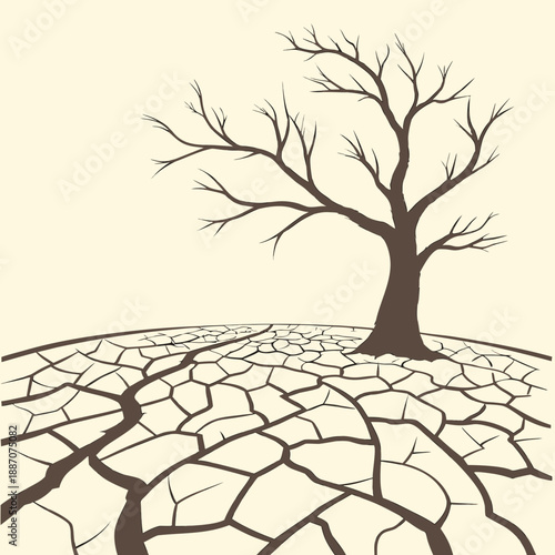 Dry Season Cracked Land Minimal Flat Vector Illustration