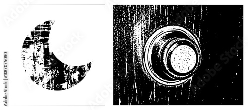 Grunge Textured Moon and Circular Button Vector