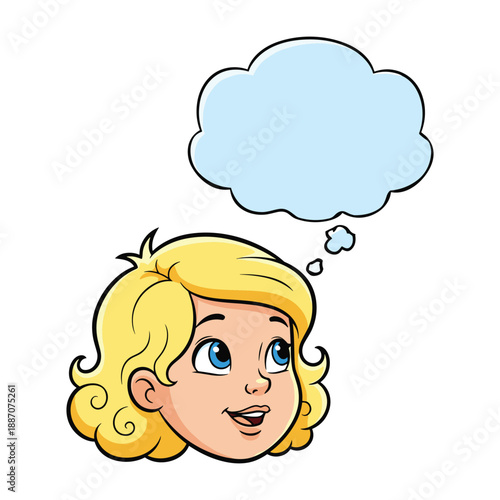 Cartoon woman thinking with thought bubble