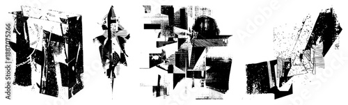 Abstract Geometric Forms in Bold Black and White Halftone Composition