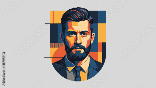 Modern Portrait of a Stylish Bearded Man in a Suit.