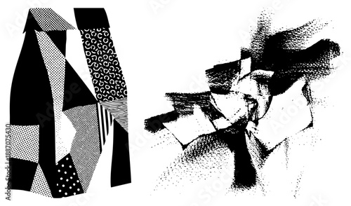 Abstract Geometric Letterforms with Halftone and Textured Blocks