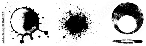 Abstract Ink Splatter and Droplet Vector Graphics with Halftone Texture
