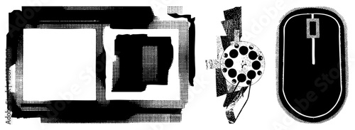 Vintage Film Reel and Computer Mouse in Halftone Vector Design