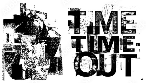 Bold "TIME OUT" Typography with Distressed Halftone Graphic Design